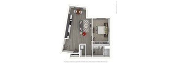 A 3D rendered image of a modern apartment.