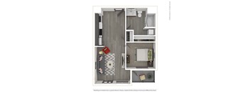A 3D rendered image of a modern apartment.