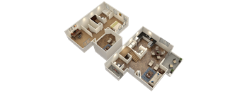 Harvard Townhome - 3D floor plan - 1089 SQFT