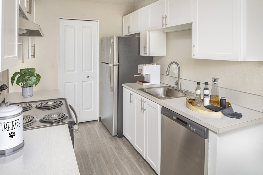 Kitchen space with stainless steel appliances at Canyon Park Apartments, Beaverton, OR 97005