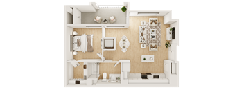 a floor plan of a bedroom with a bathroom and a living room