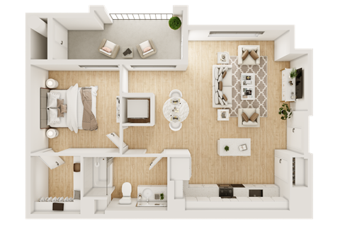 a floor plan of a bedroom with a bathroom and a living room