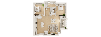 a 1 bedroom floor plan with a bathroom and a living room