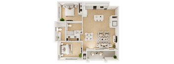 a 1 bedroom floor plan with a bathroom and a living room