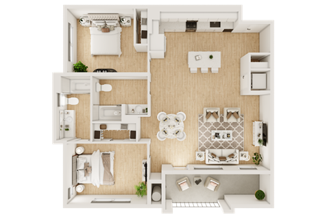 a 1 bedroom floor plan with a bathroom and a living room