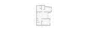 a floor plan of a small house with a kitchen and a living room
