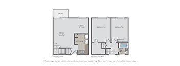 A diagram of a two-story house with labeled rooms.
