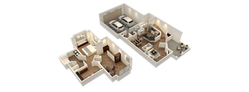 Huron Townhome - 3D floor plan - 1267 SQFT