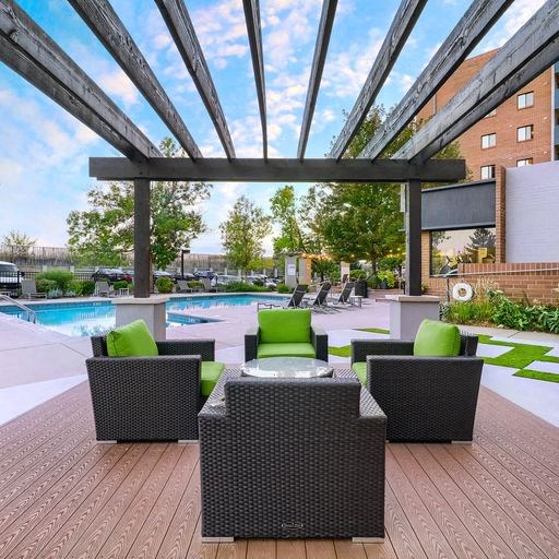 Pool side lounge area at Alvista Nine Mile, North Carolina, 28803