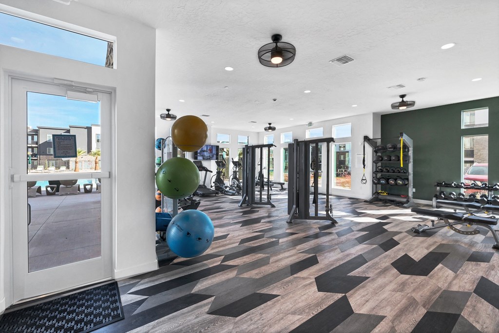 the preserve at ballantyne commons fitness room with weights and cardio equipment