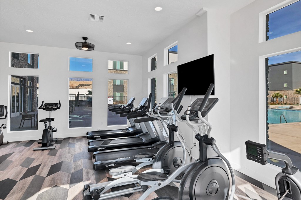 the gym is equipped with cardio equipment and treadmills