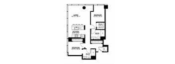 a floor plan of a small house with two bedrooms and a kitchen and a bathroom