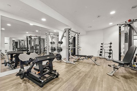 the gym is equipped with weights and cardio equipment