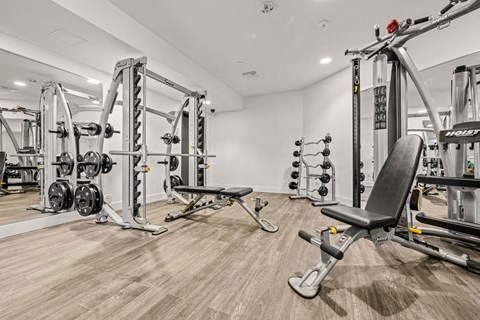 the gym at the flats at big tex apartments