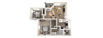 Floor plan of a two bedroom one bath apartment