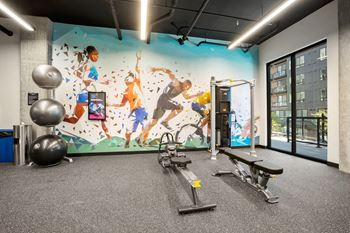 a mural in the fitness center at the case building at 3131 main st. in deep at Ion Town Center, Shoreline, WA