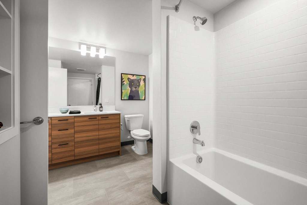 this is a photo of the bathroom of a 560 square foot, 1 bedroom apartment at as at Ion Town Center, Shoreline