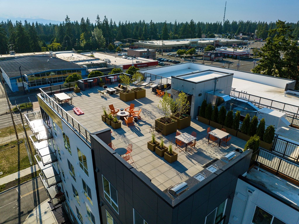 a view of the rooftop terrace from the top of the building at Ion Town Center, Shoreline, WA 98133