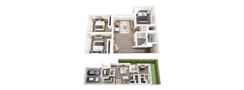 a 3d floor plan of a house with bedrooms and a living room