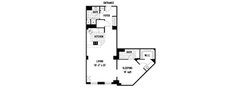 a floor plan of a small house with a bedroom and a living room