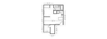 a floor plan of a small house with a bedroom and a bathroom