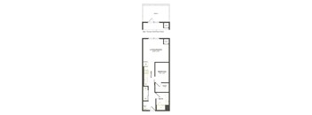 A floor plan of a home with a living room, dining room, kitchen, and bathroom.