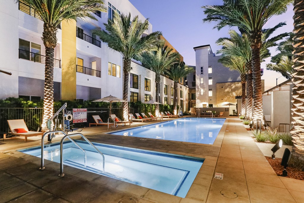 Swimming pool with palm trees at Array La Mesa, La Mesa