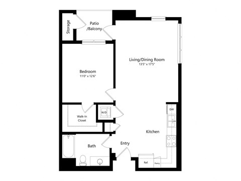 a floor plan of a unit with a bedroom and a living room