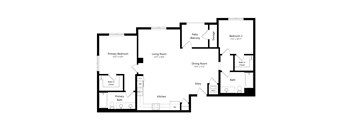 a floor plan of a house with a big living room and two bedrooms