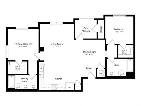 a floor plan of a house with a big living room and two bedrooms