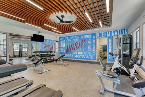 a gym with treadmills and other exercise equipment