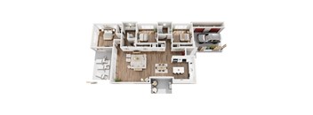 A detailed layout of a house with a kitchen, living room, and bedrooms.
