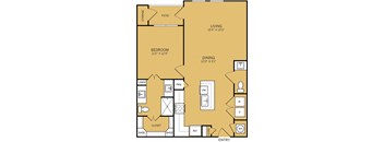 1 Bed one Bath floorplan at The Kelley at Samuels Ave, Fort Worth, TX, 76102