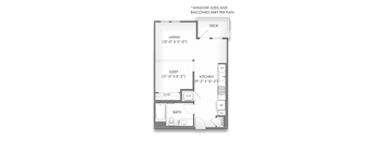 A diagram shows the layout of a small apartment with labeled rooms and their dimensions.