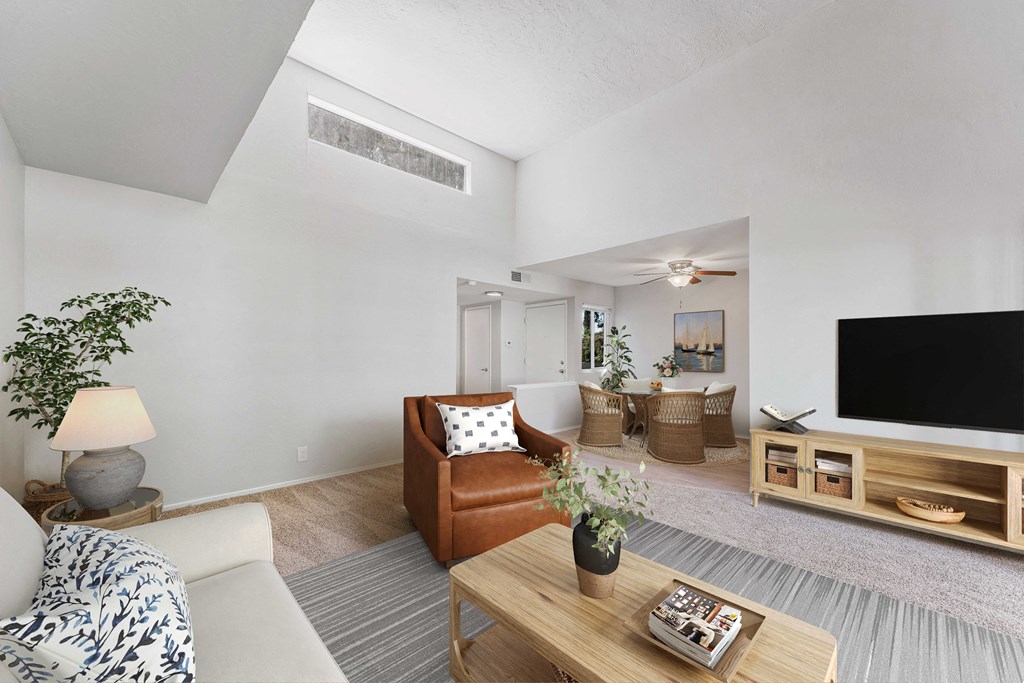 a living room with a couch and a coffee table
