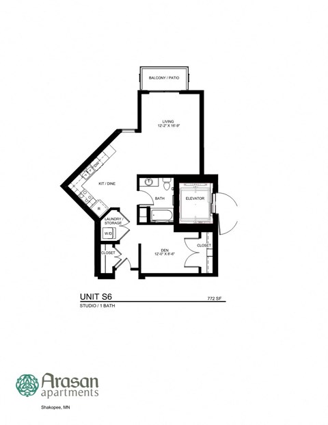 a floor plan for a unit with a bedroom and a bathroom