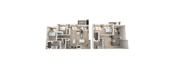 a 3d rendering of a floor plan with a bedroom and a living room
