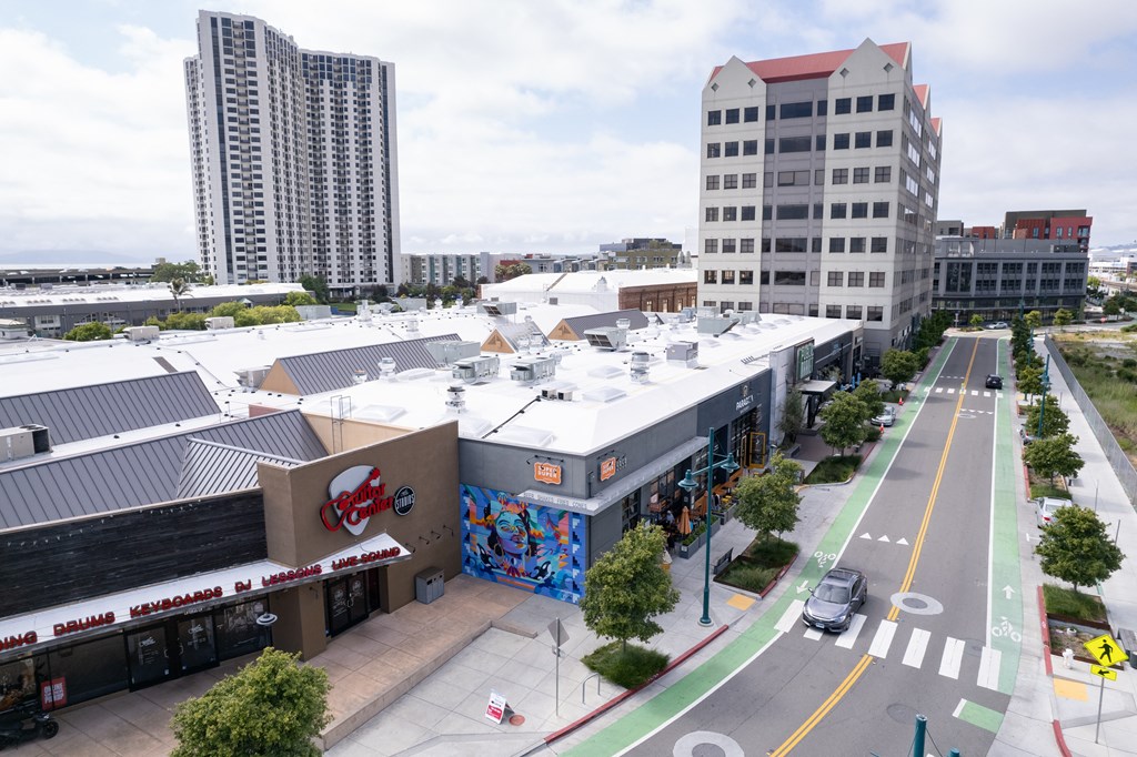 a view of the street from the top of a building