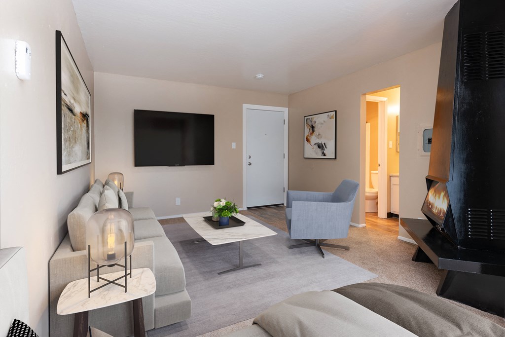a living room filled with furniture and a flat screen tv