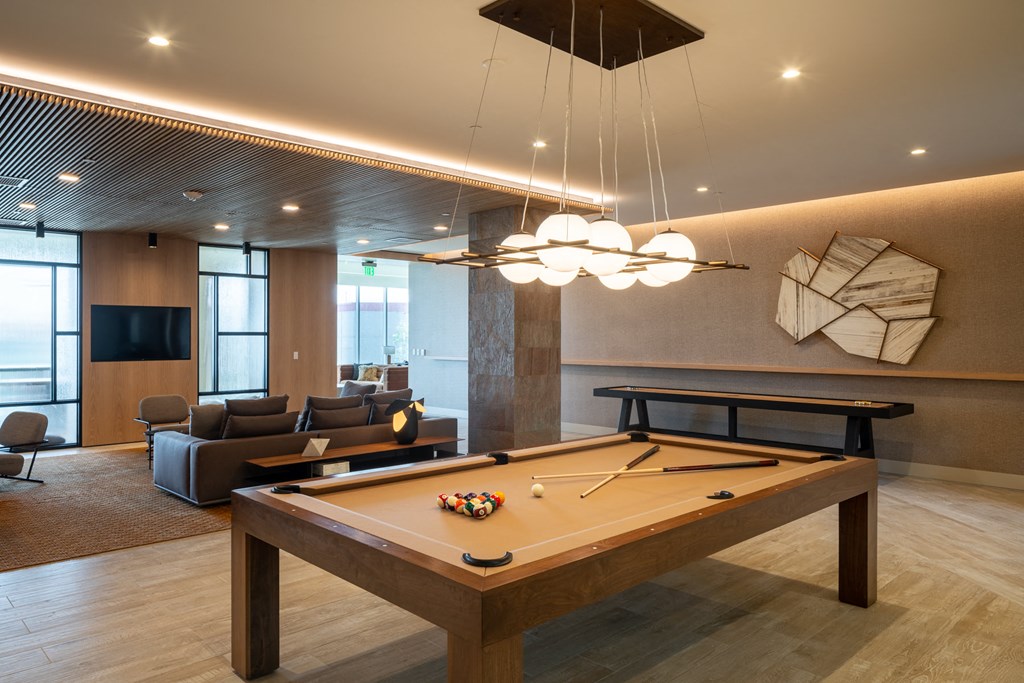 pool table and couches