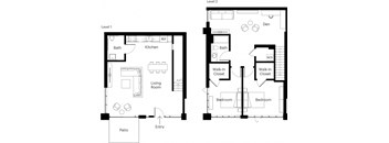 a floor plan of a room with a bedroom and a living room