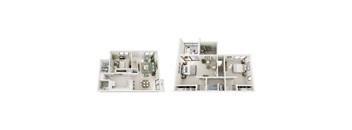 Two images of a dollhouse interior.