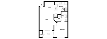 A floor plan of a house with labeled rooms such as bedroom, kitchen, and living room.