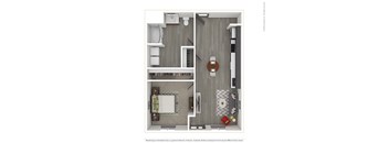 A 3D rendered image of a modern apartment.