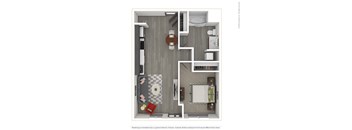 A 3D rendered image of a modern apartment.