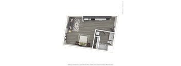 A 3D rendered image of a modern apartment.