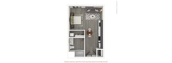 A 3D rendered image of a modern apartment.