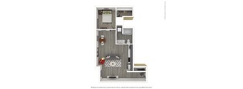 A 3D rendered image of a modern apartment.