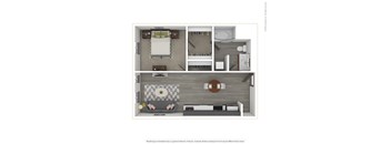A 3D rendered image of a modern apartment.