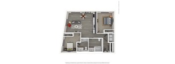 A 3D rendered image of a modern apartment.